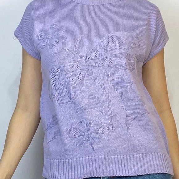 Vtg 70s LAVENDER BUTTERFLY Knit VEST Top! Medium - Picture 2 of 4